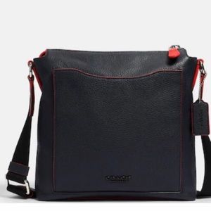 New with Tags Coach Beckett Leather Crossbody 89951 Navy with Red Trim.